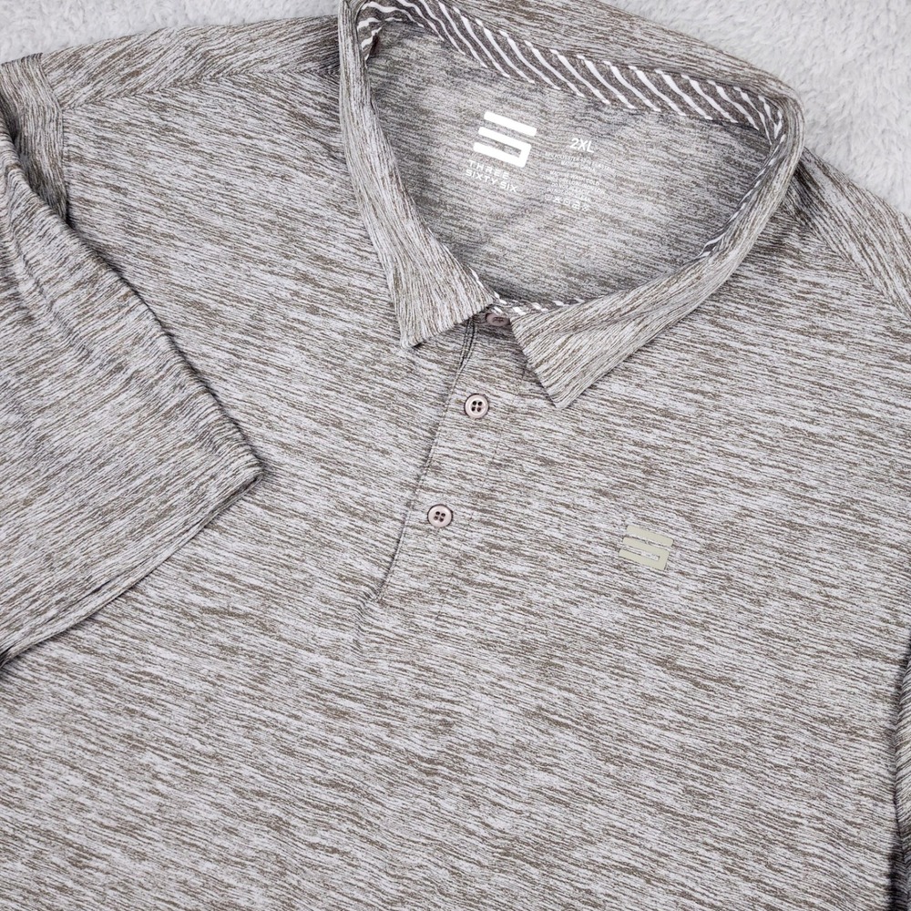 Three Sixty Six Polo Shirt Mens 2XL XXL Brown Space Dye SS Golf Performance